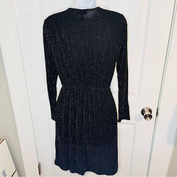 Modcloth Shimmer On Show Metallic Faux Wrap Dress Black Sparkle M NWT - Picture 8 of 11